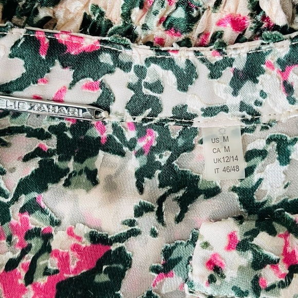 ELIE TAHARI Abstract Floral Tiered Maxi Dress Medium Pink Green Long Sleeve Glam - Picture 3 of 15